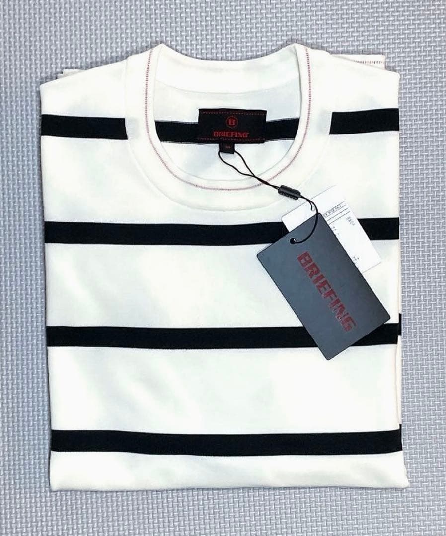 BRIEFING GOLF MS ストライプ クルーネックニット（WHT／M）