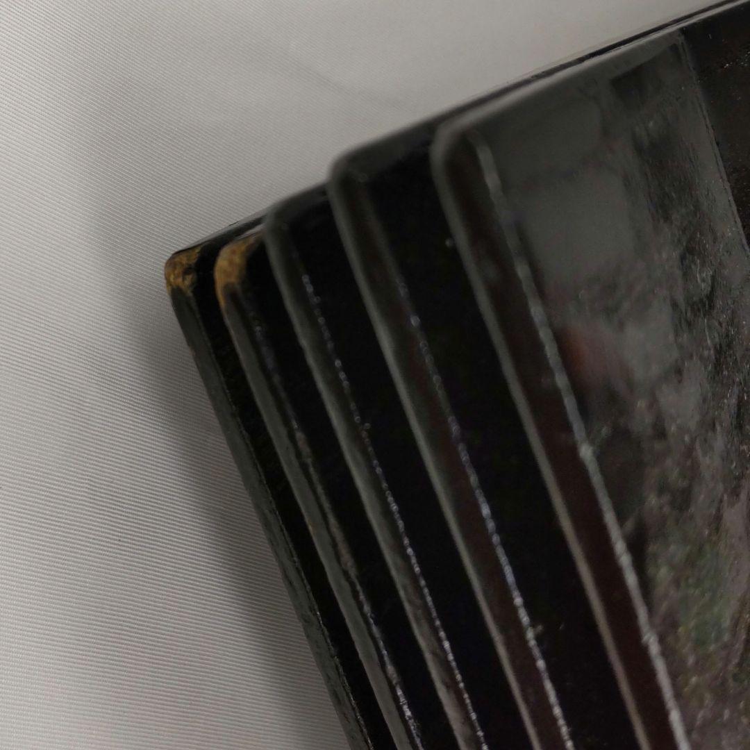 木目の美しい折敷　卓上膳　吹上型　天然木製　黒　漆塗り　５枚セット　共箱あり