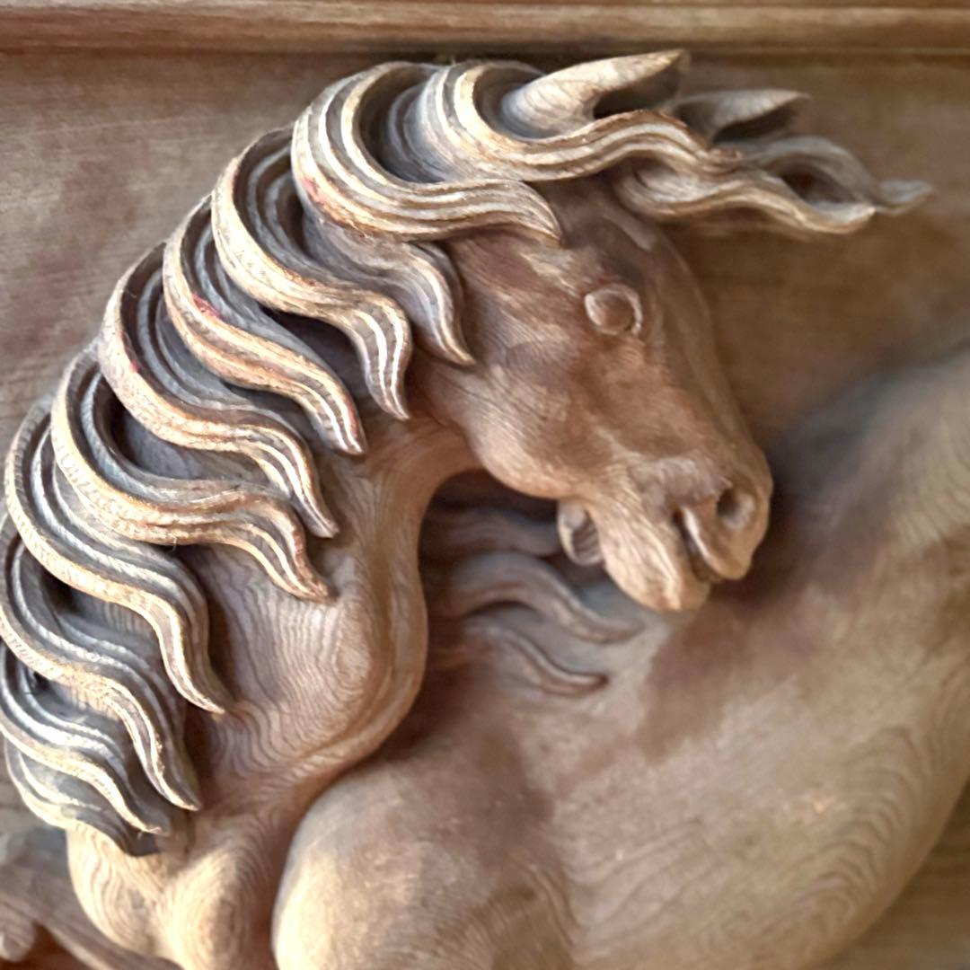 C様へ感謝お嫁入り‼️迫真の総欅彫刻装飾「天馬」 欄間 壁かけ 木彫