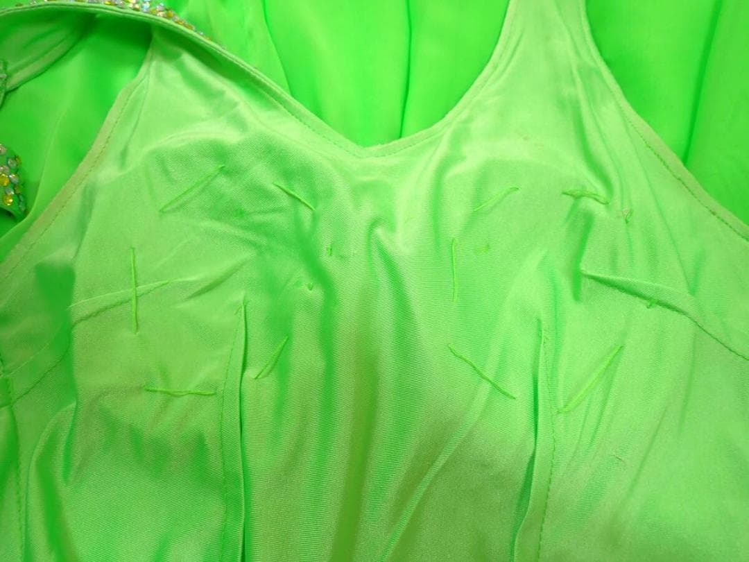 B1057★SMサイズ★黄緑/スワロMIX/スタンダードドレス★社交ダンス