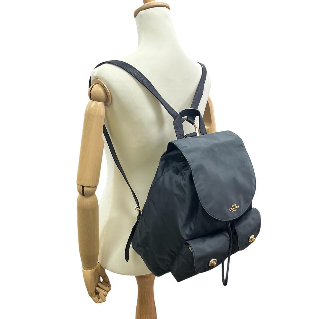 美品 COACH コーチ リュック ターンロック F58814 ナイロン レザー