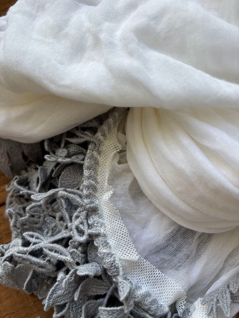 【未使用】ミナペルホネン／forest paradeストール ホワイト＋グレー