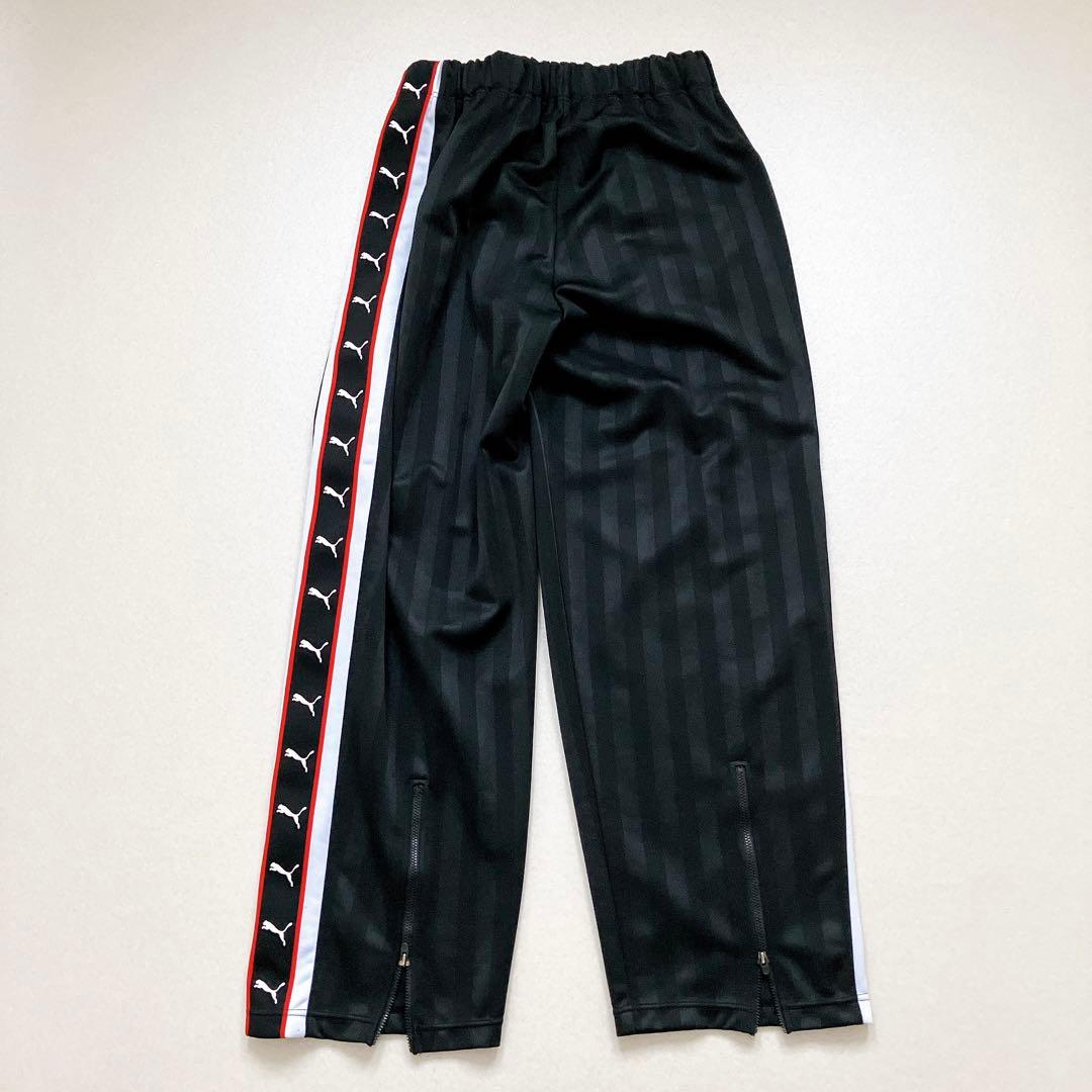 プーマ　ジャージ　上下　セットアップ　刺繍ロゴ　ストライプ　黒　サイドライン