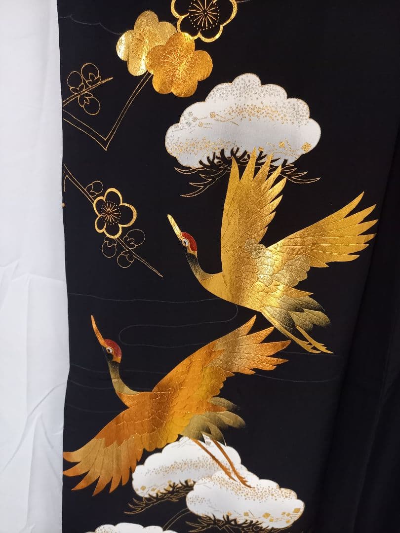 黒引き振袖 友禅作家秋山章 丸章 金彩の鶴 花嫁衣裳