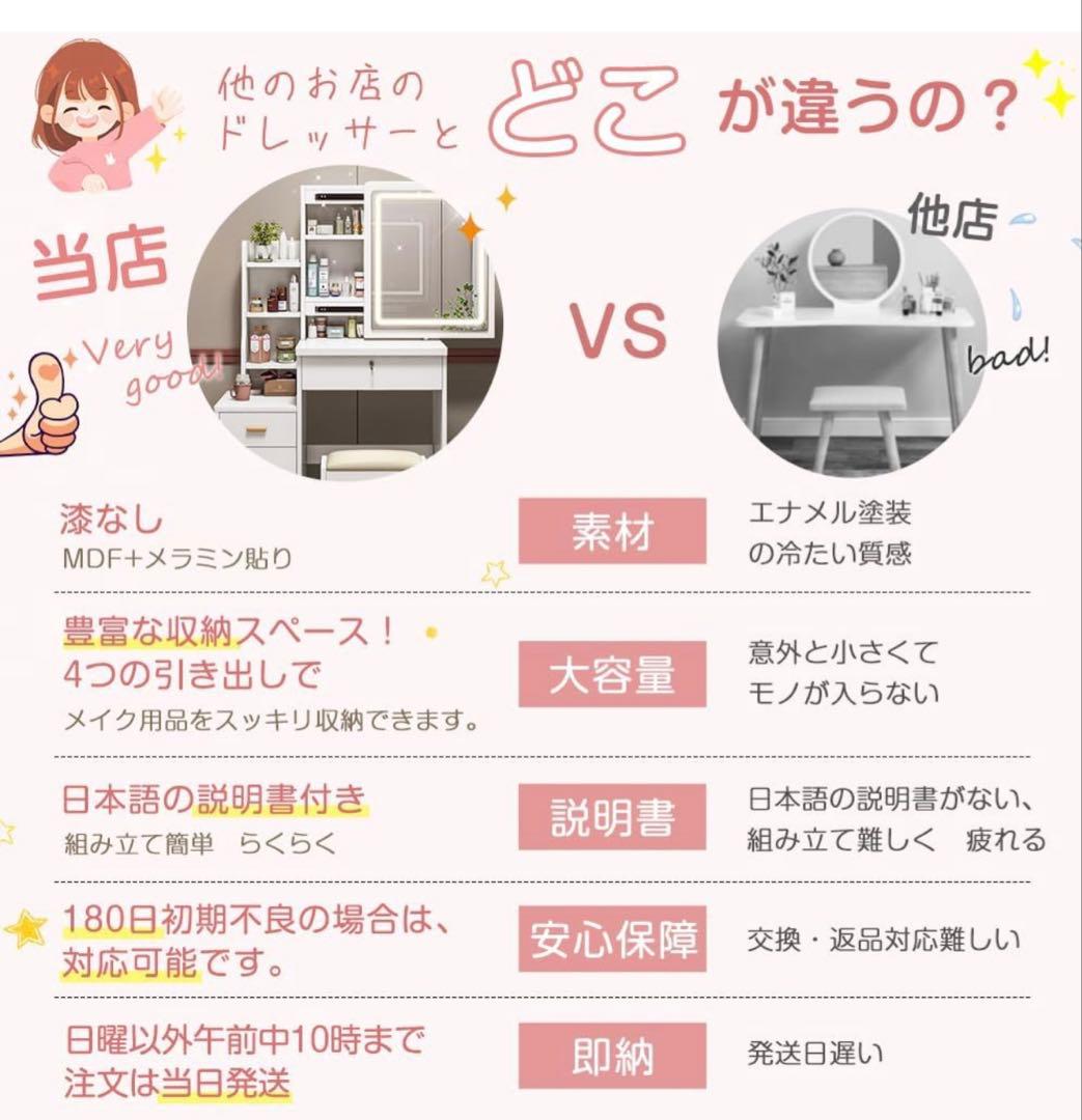 ☆週日限定セール☆新品ドレッサー スツール付き 鏡台 タッチ操作 女優