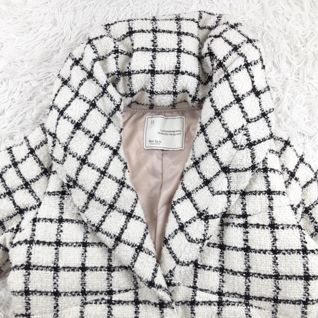 新品未使用◎Her lip to ループヤーンツイードベルテッドダウンコート 白