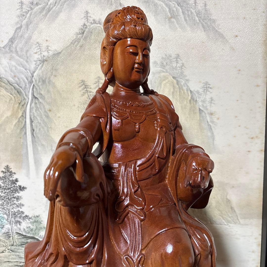 大型 観音菩薩 坐像　木彫　仏像 彫刻　開運　風水　置物　縁起物　インテリア