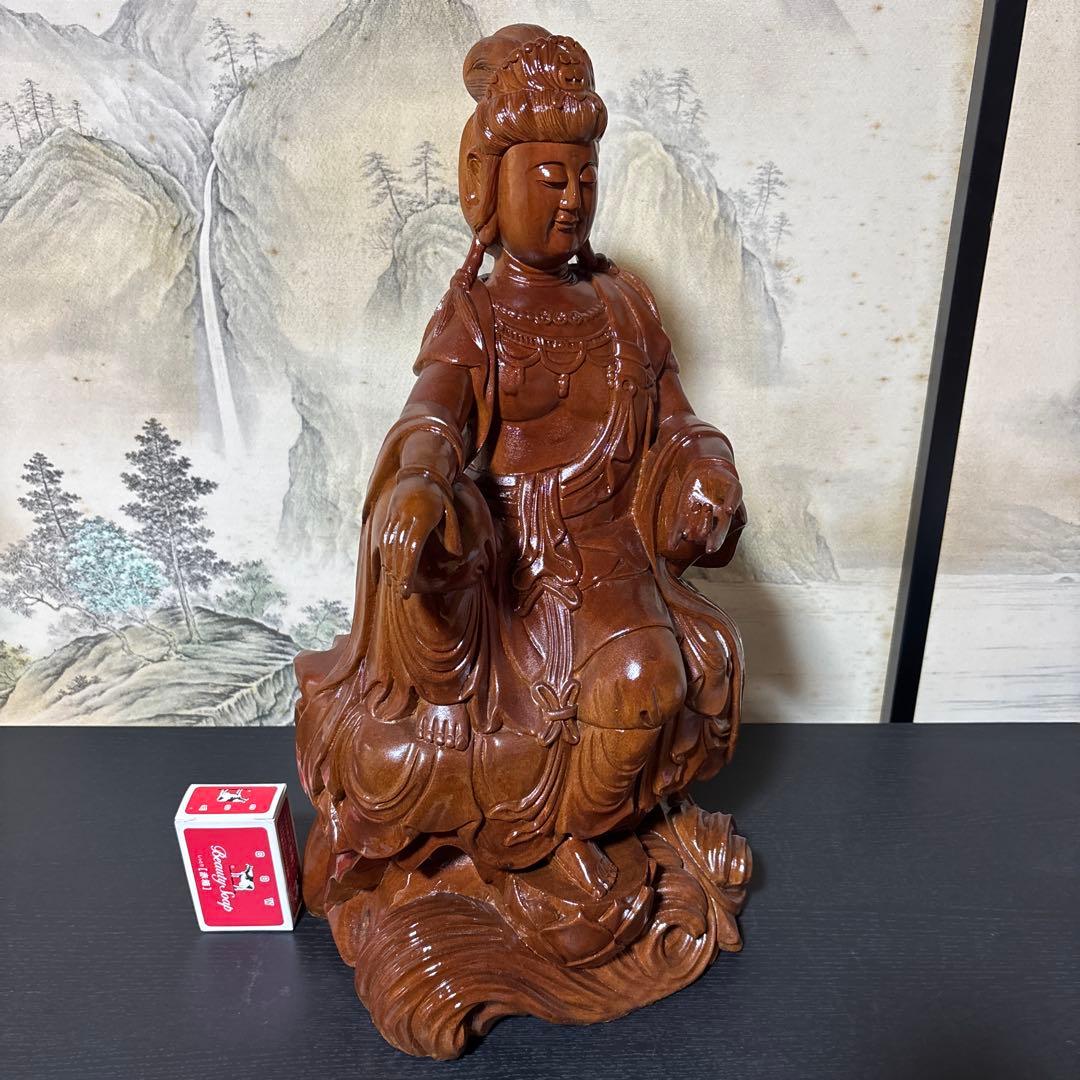大型 観音菩薩 坐像　木彫　仏像 彫刻　開運　風水　置物　縁起物　インテリア