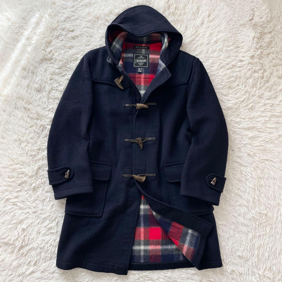 XLサイズ 英国製 Gloverall ロングダッフルコート チェック ネイビー