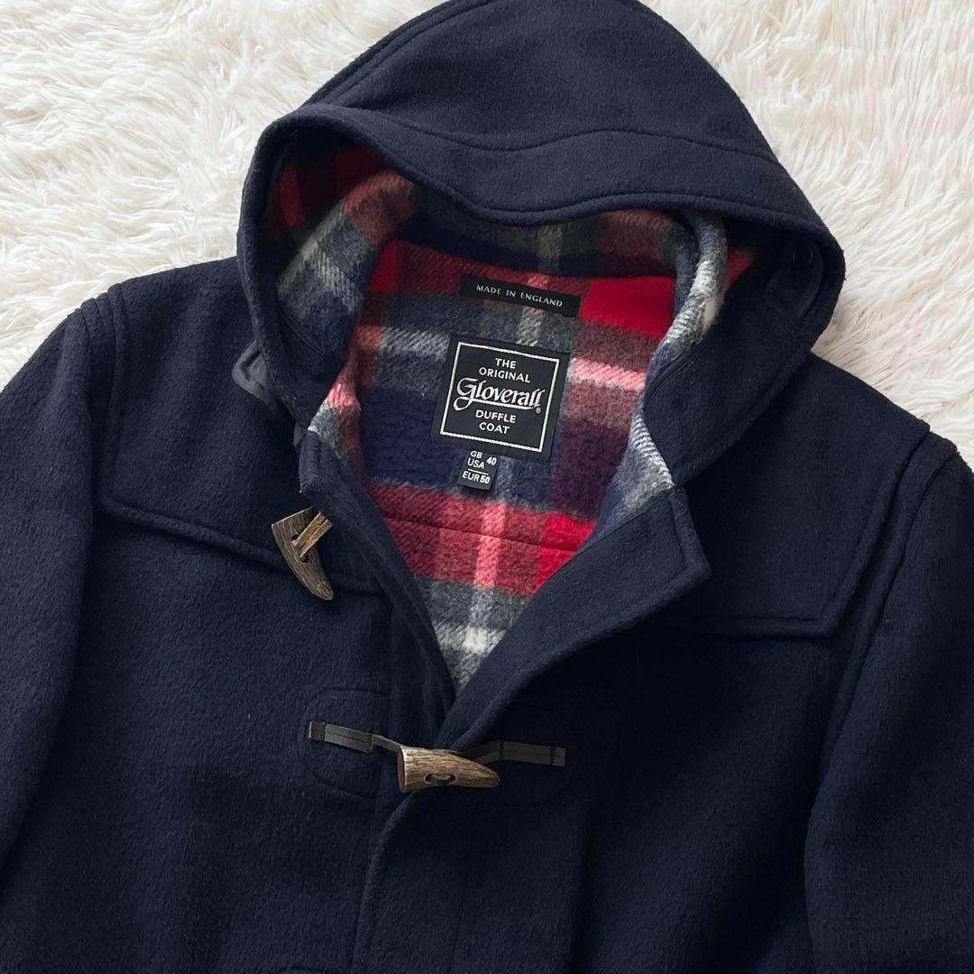 XLサイズ 英国製 Gloverall ロングダッフルコート チェック ネイビー