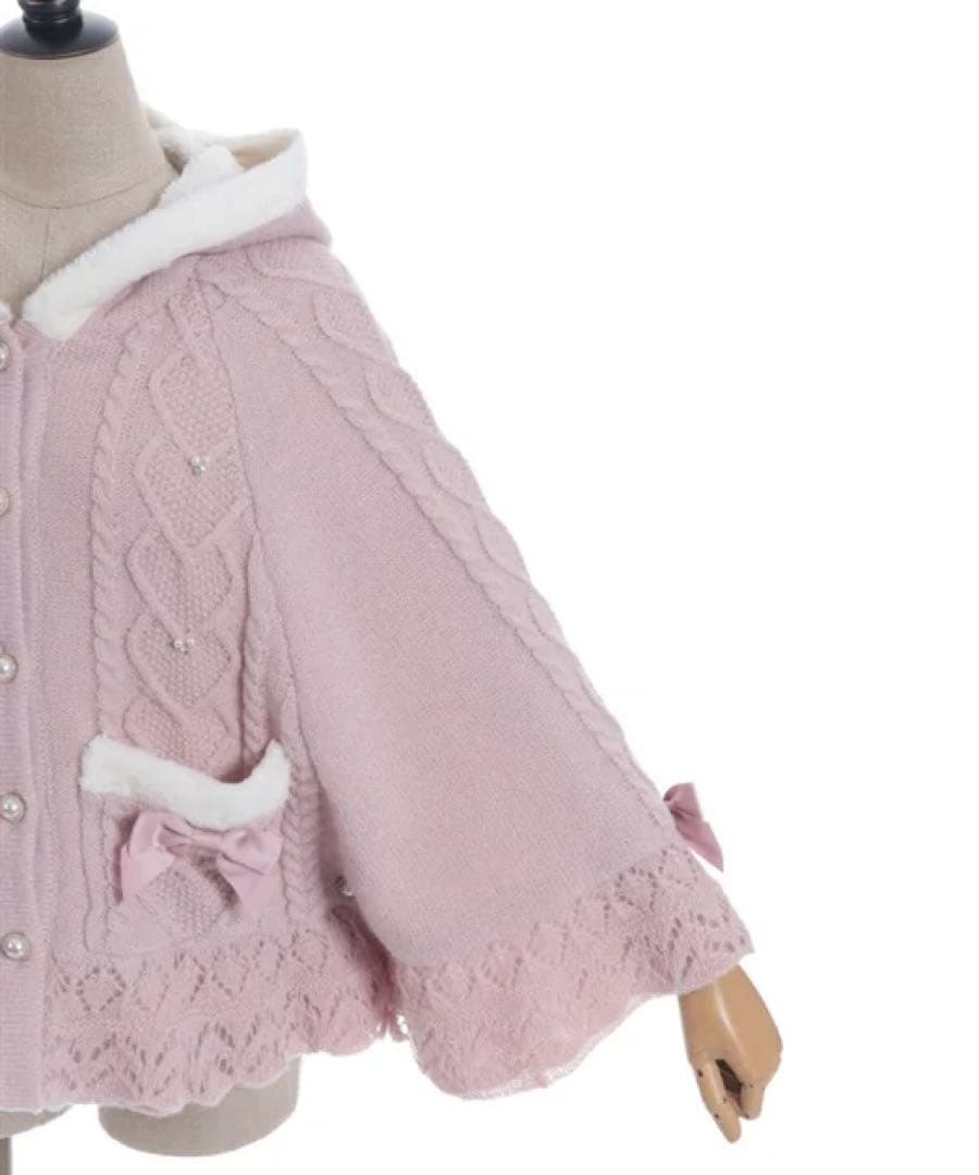 新品★アクシーズファム★ハート編柄裏ボアニットケープポンチョピンク★完売品