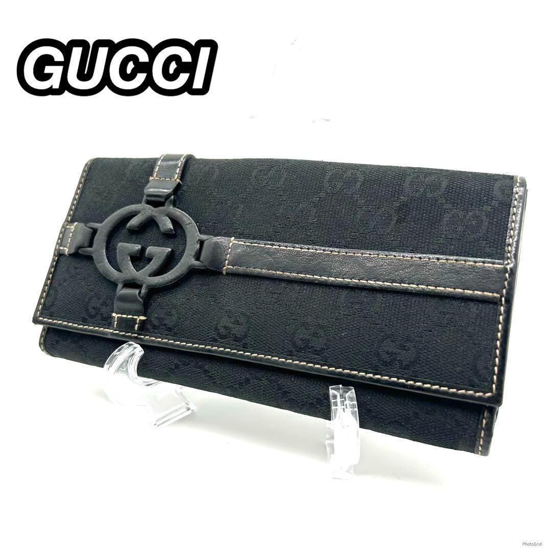 GUCCI インターロッキングGコンチネンタルウォレット 長財布 ブラック