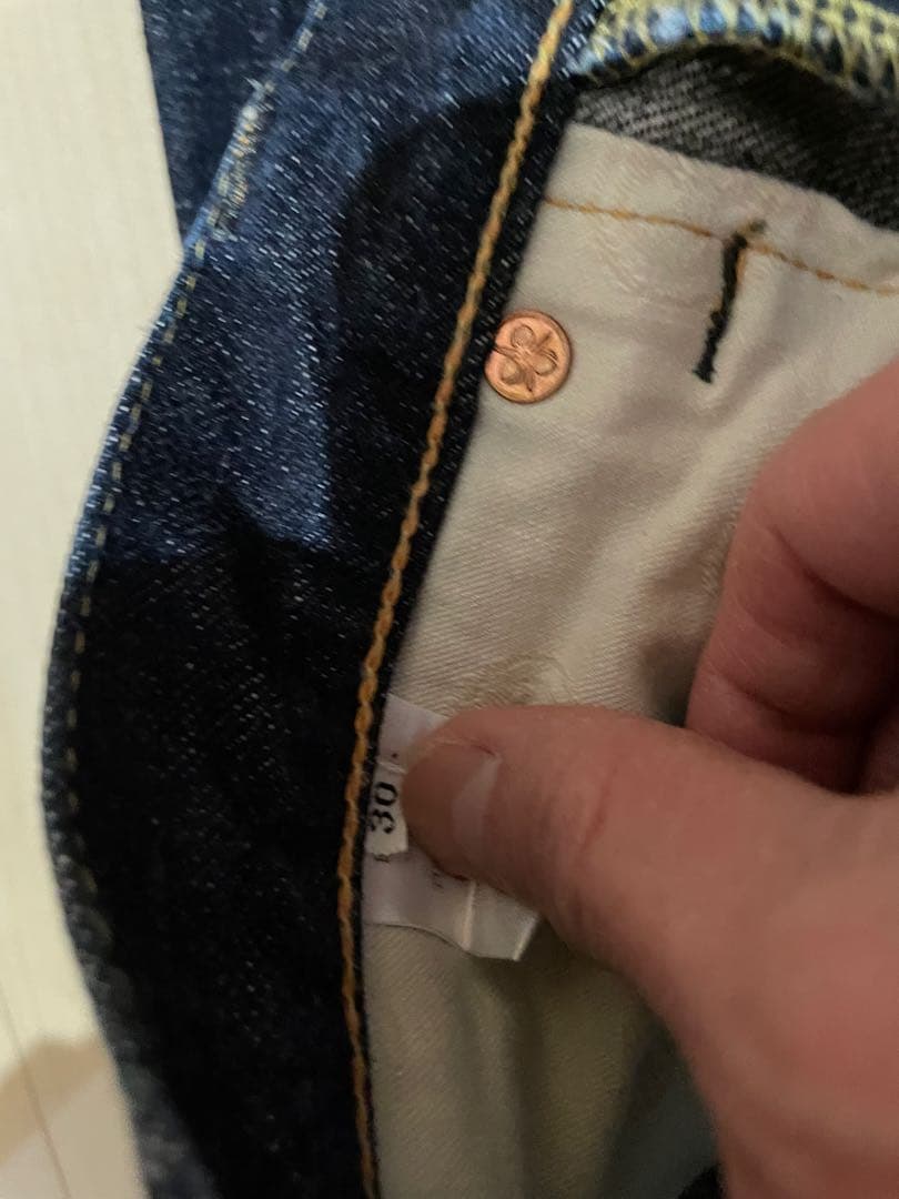 桃太郎ジーンズストレートデニム ダークブルー ストライプポケット