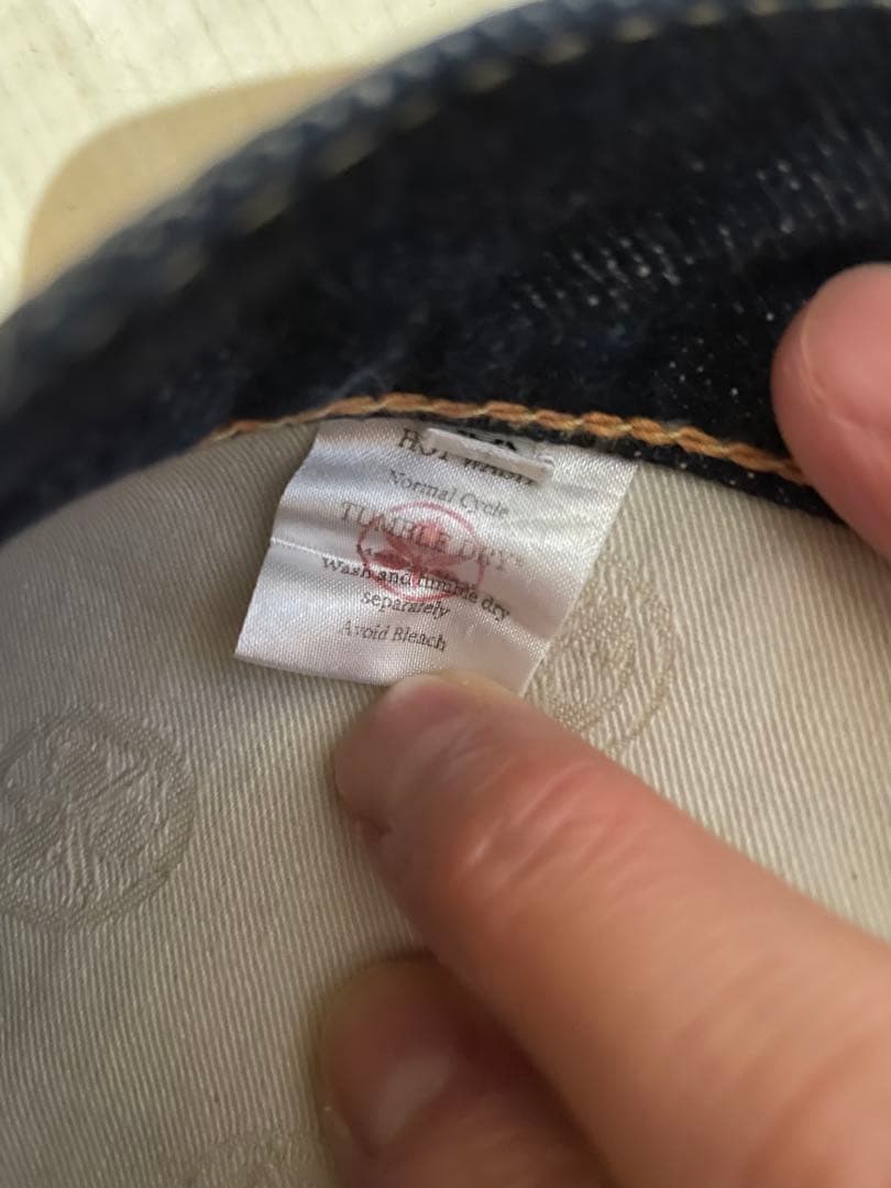 桃太郎ジーンズストレートデニム ダークブルー ストライプポケット