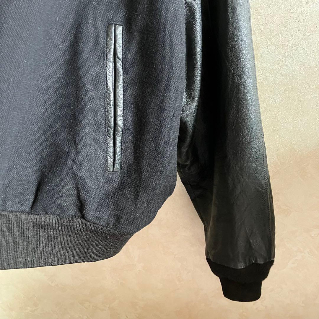 90's US古着 ハードロックカフェ 本革袖 刺繍ロゴ スタジャン 黒 XL