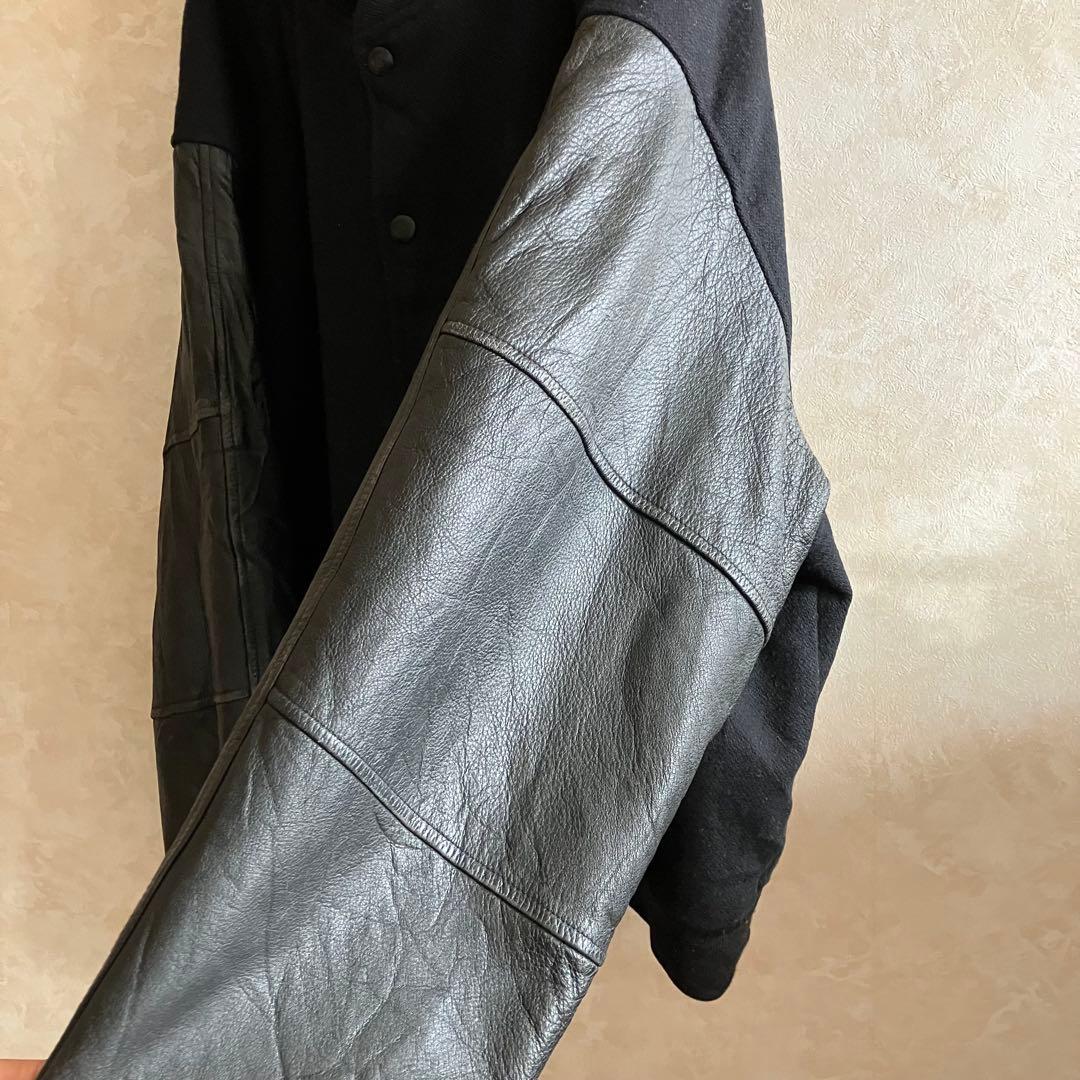 90's US古着 ハードロックカフェ 本革袖 刺繍ロゴ スタジャン 黒 XL