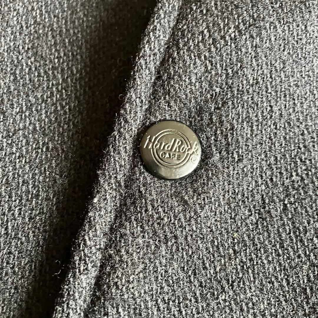 90's US古着 ハードロックカフェ 本革袖 刺繍ロゴ スタジャン 黒 XL