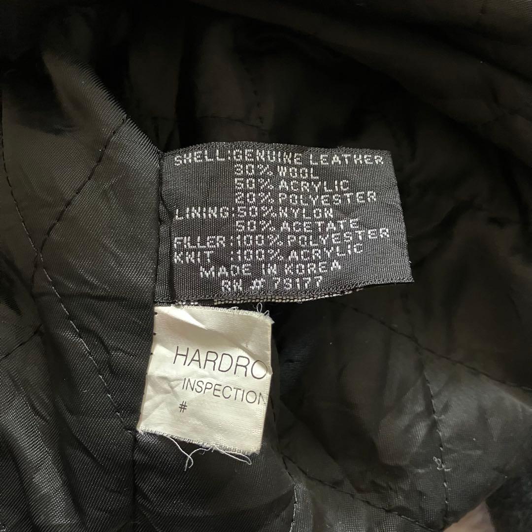 90's US古着 ハードロックカフェ 本革袖 刺繍ロゴ スタジャン 黒 XL