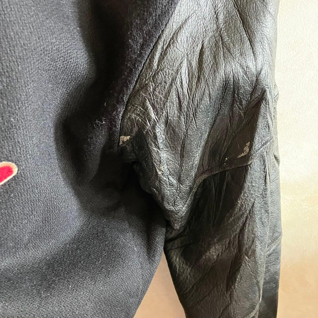 90's US古着 ハードロックカフェ 本革袖 刺繍ロゴ スタジャン 黒 XL