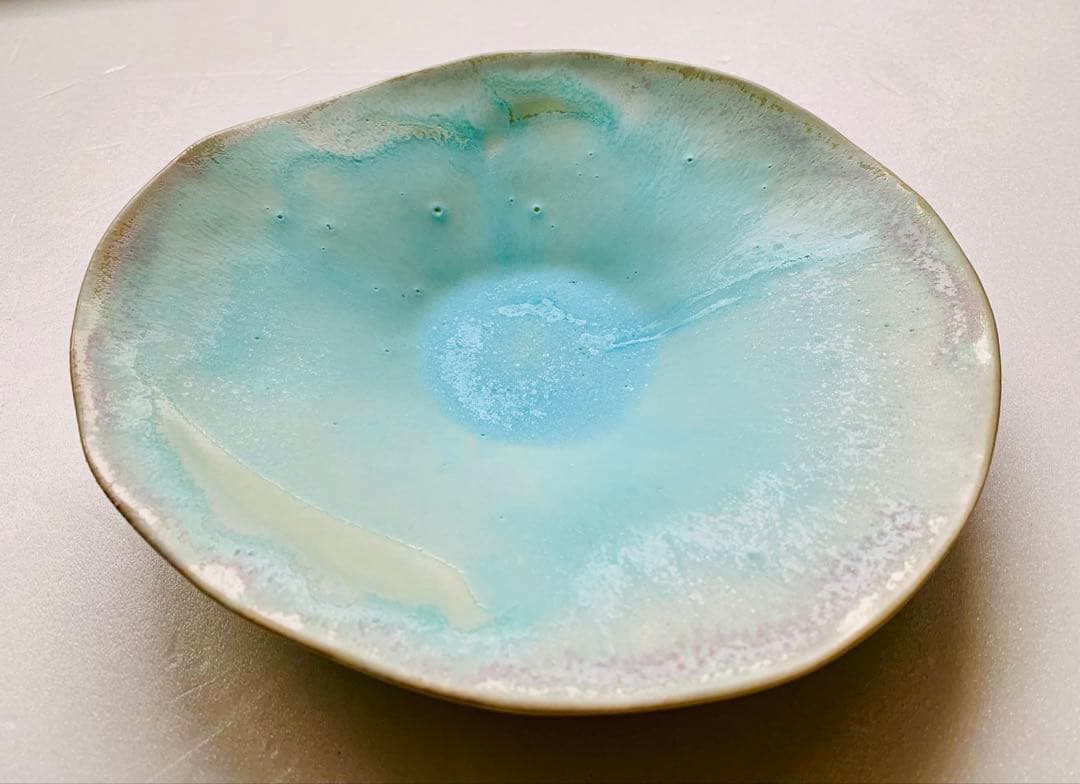 池田優子さん　エメラルドグリーンのゆらゆら皿　20センチプレート　新品