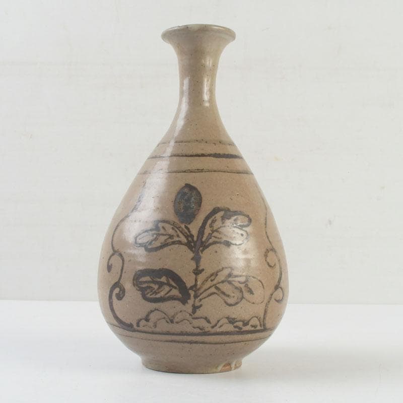 中国美術 磁州窯 鉄絵 魚藻文瓶 V 9366