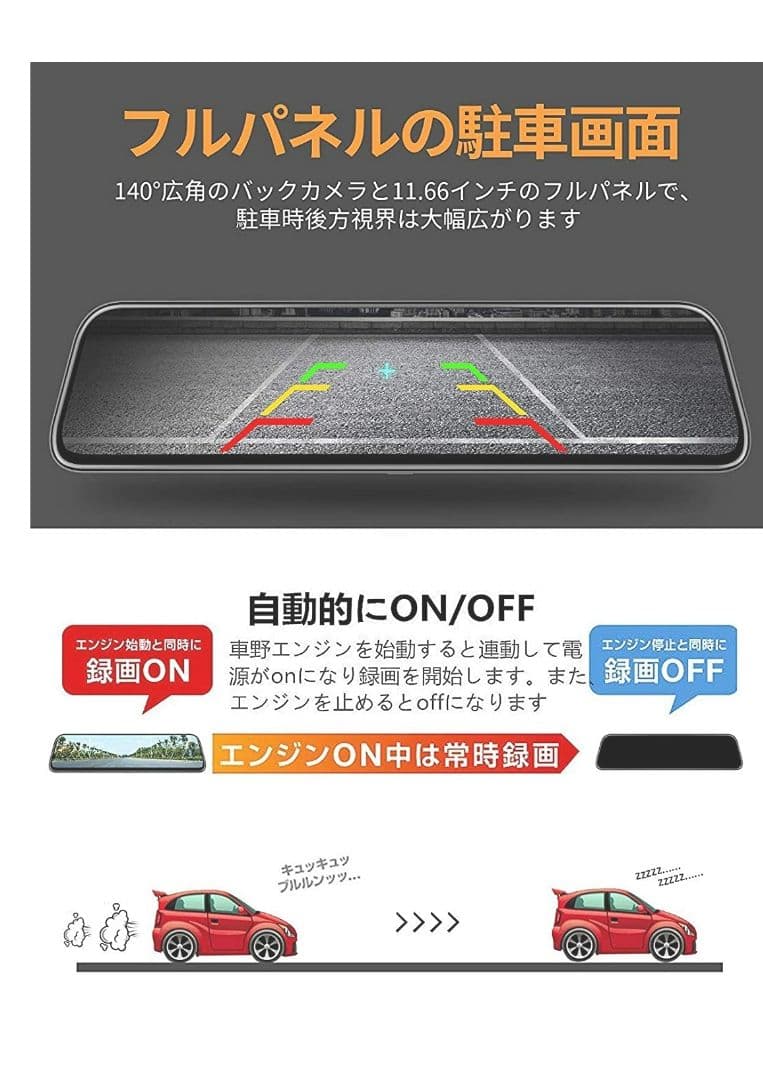ドライブレコーダー ミラー型 GPS 12インチ大画面