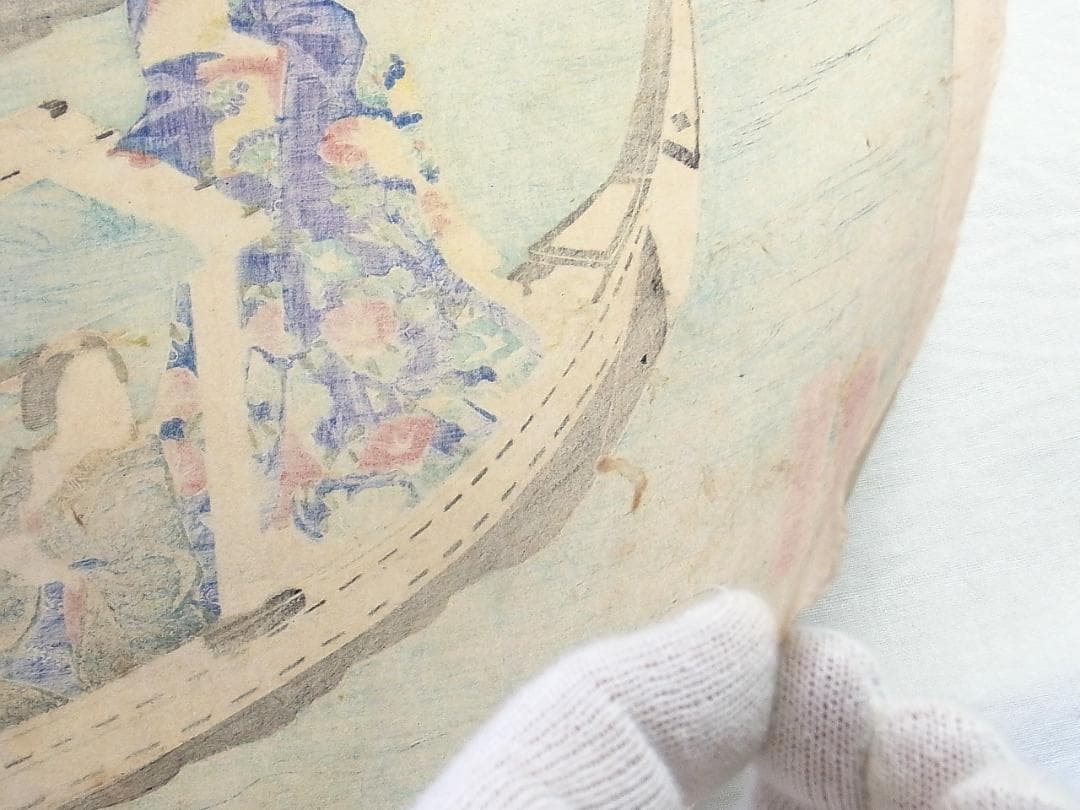 江戸浮世絵 芳艶作 舟遊び美人図 花火と芝浦の景 木版画 アンティーク