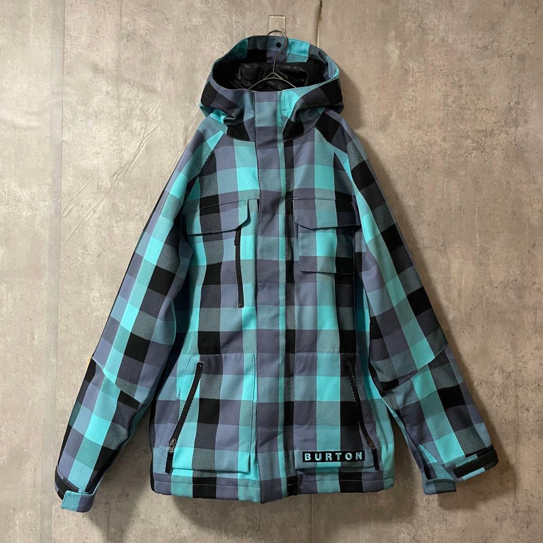 Burtonバートンスキーウェアスノーボードジャケットパーカーフード水色チェック