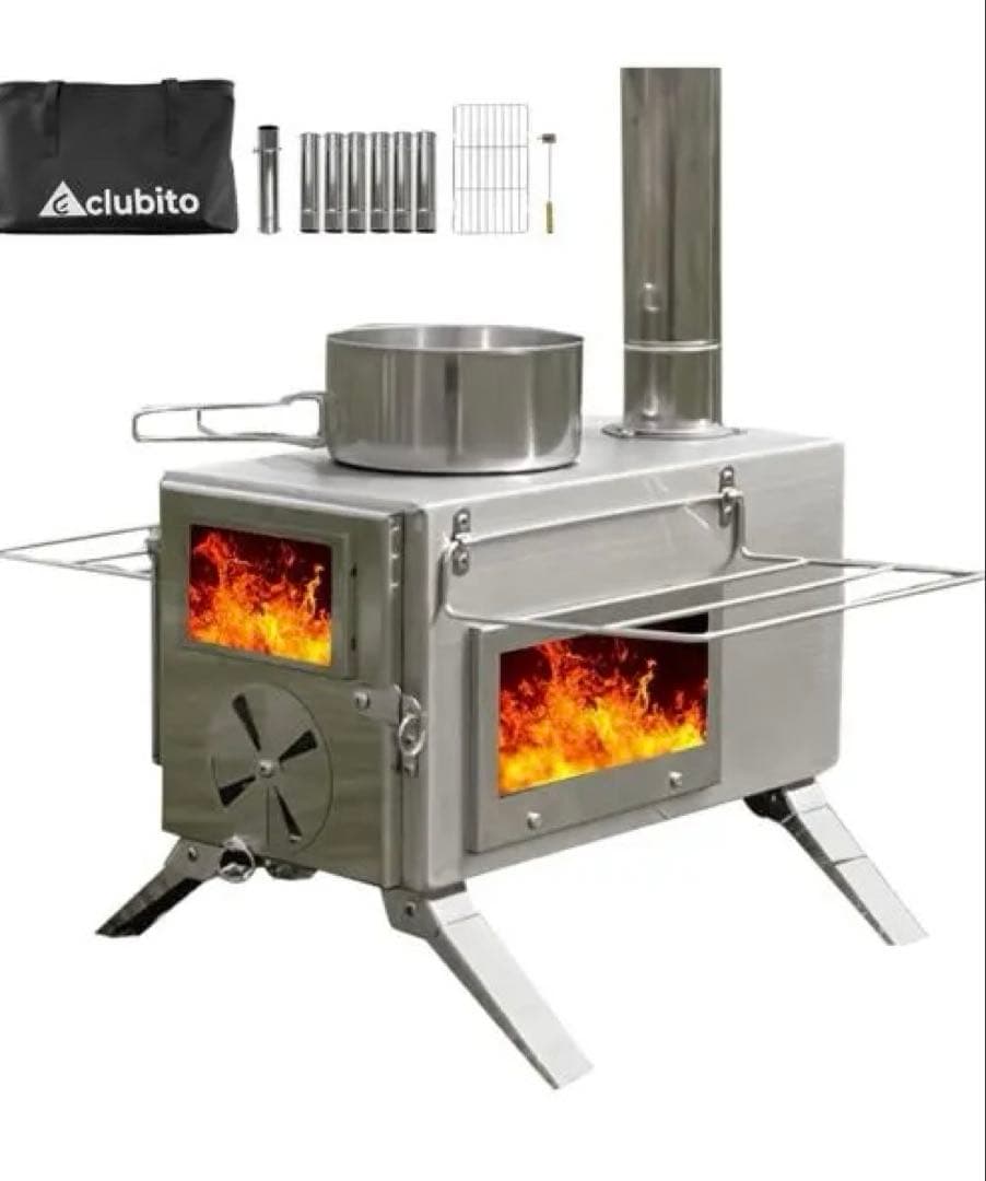clubito 薪ストーブ 2面ガラスモデル 軽量304ステンレス製