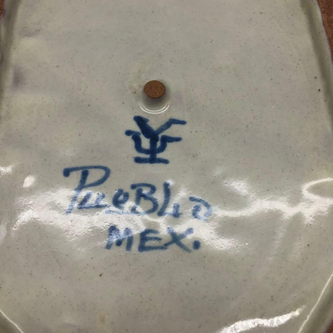 メキシコプエブラタラベラ焼ビンテージ陶器伝統工芸鳥バード八角大皿