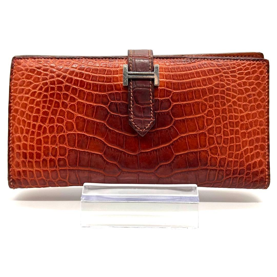 エルメス　べアンスフレ　アリゲーター　長財布　H金具