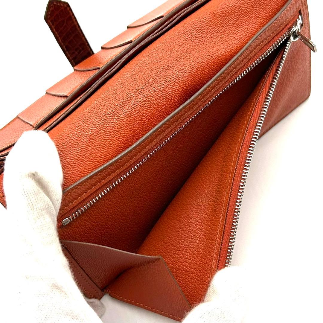 エルメス　べアンスフレ　アリゲーター　長財布　H金具