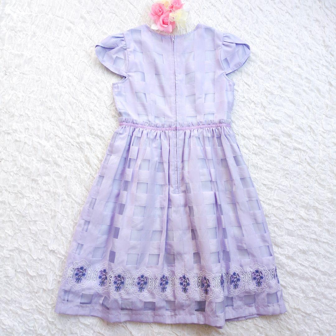 【美品】ANNA SUI mini　オーガンジー刺繍ドレスワンピース　140