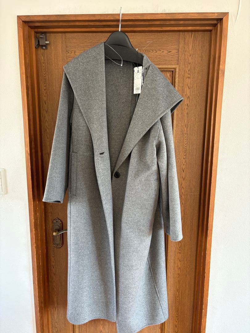 PLST ウールブレンドリバーフーディーロングコート