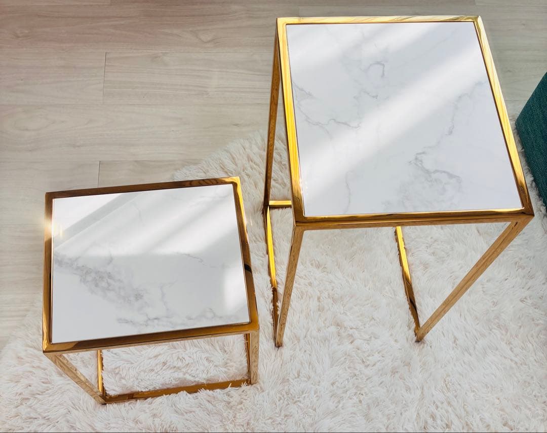 フランフラン　レーヌ ネストテーブル 2 マーブル×ゴールド