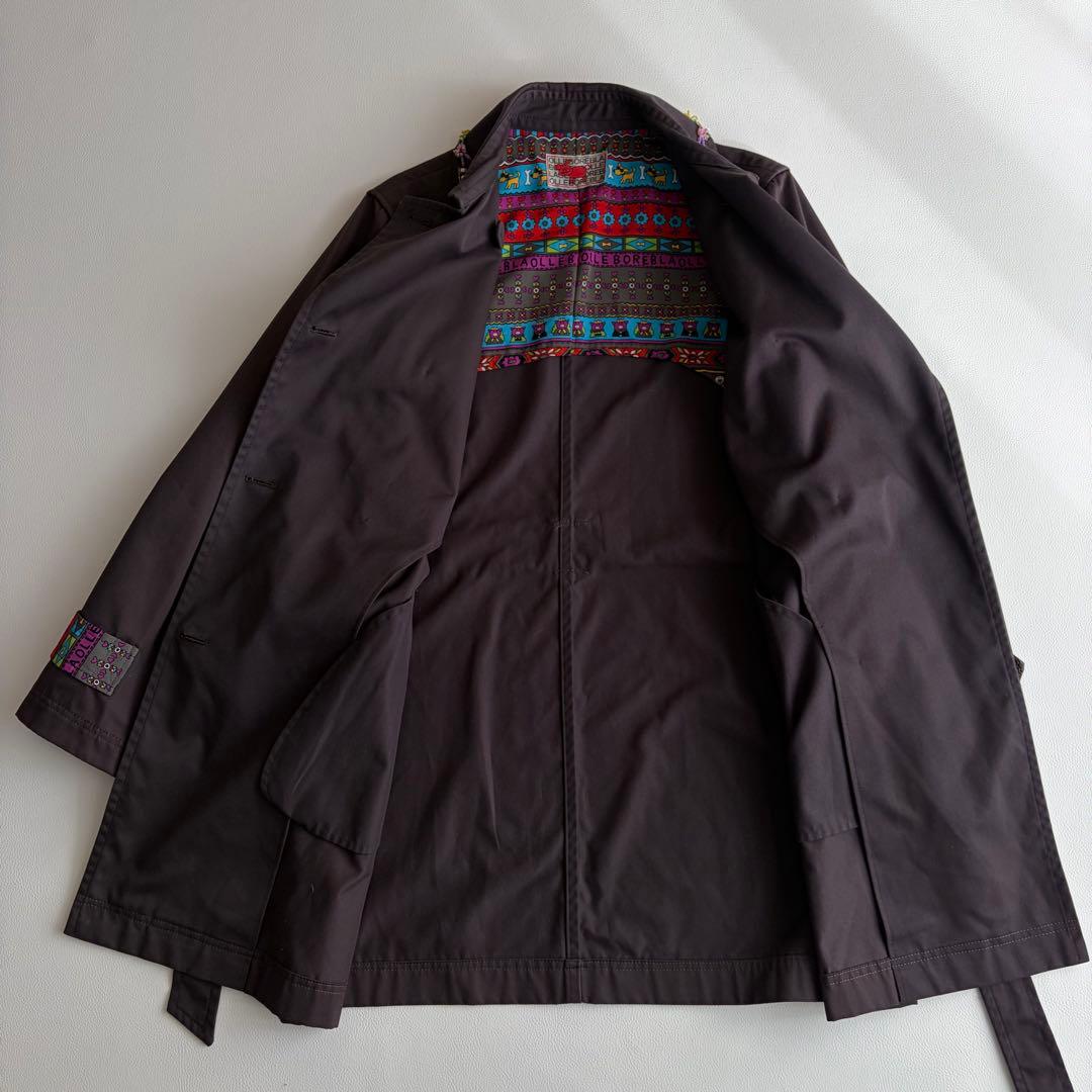 アルベロベロ トレンチコート ビーズ刺繍 ぶた ベルト ビジュー 柄裏地