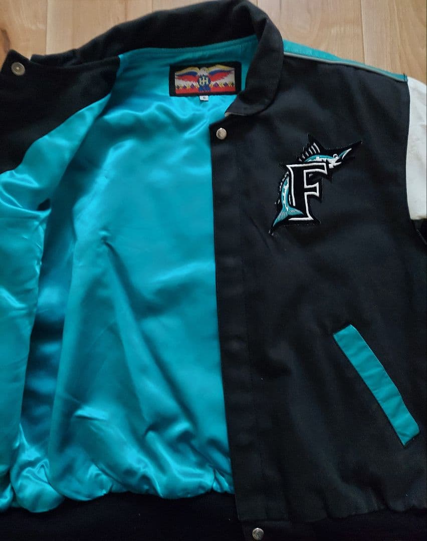 【JHdesign 】MLB マーリンズ スタジャン 袖レザー Lサイズ