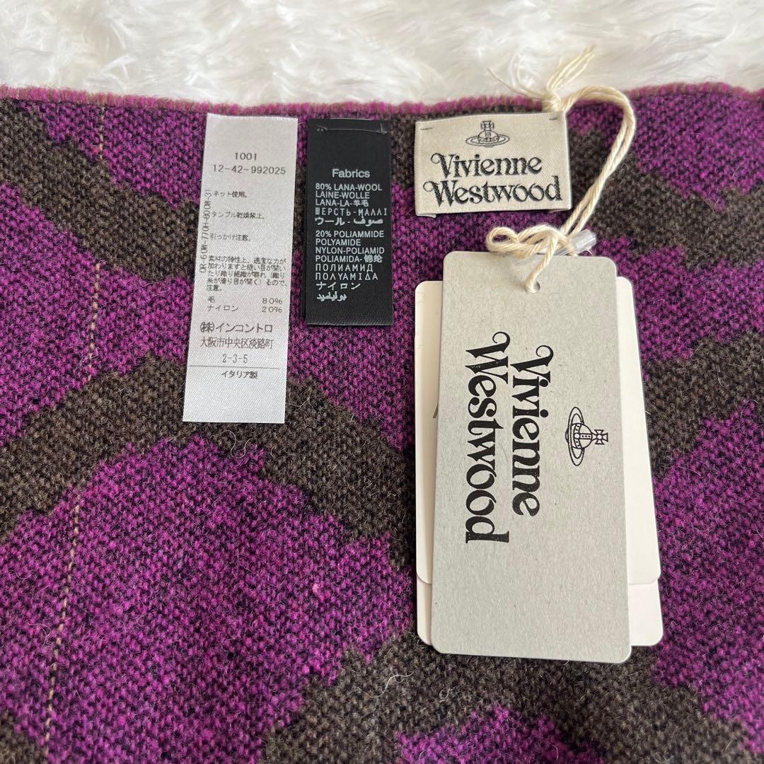 ヴィヴィアンウエストウッドマフラー新品スクイグル柄 スクイグルグレーパープル