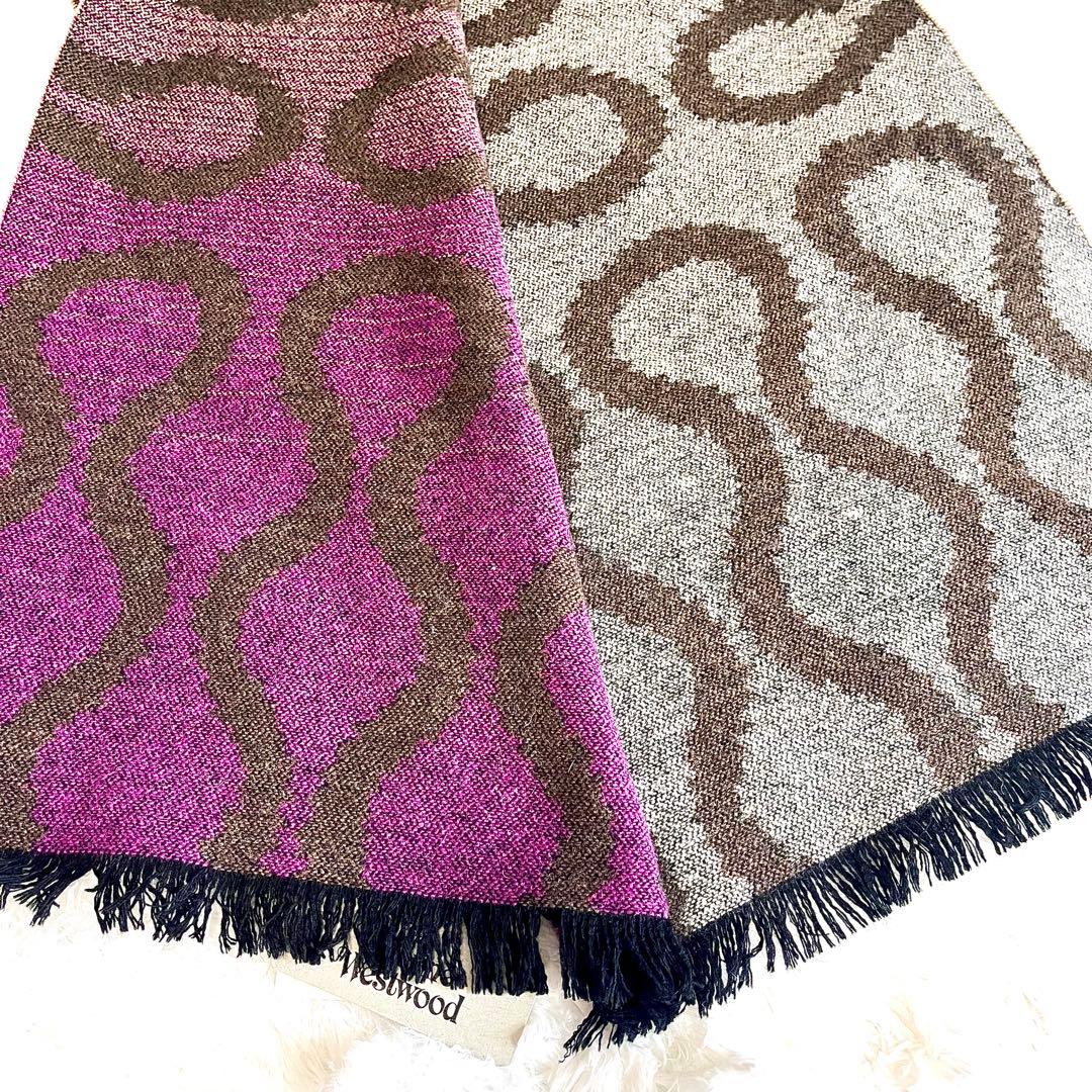 ヴィヴィアンウエストウッドマフラー新品スクイグル柄 スクイグルグレーパープル