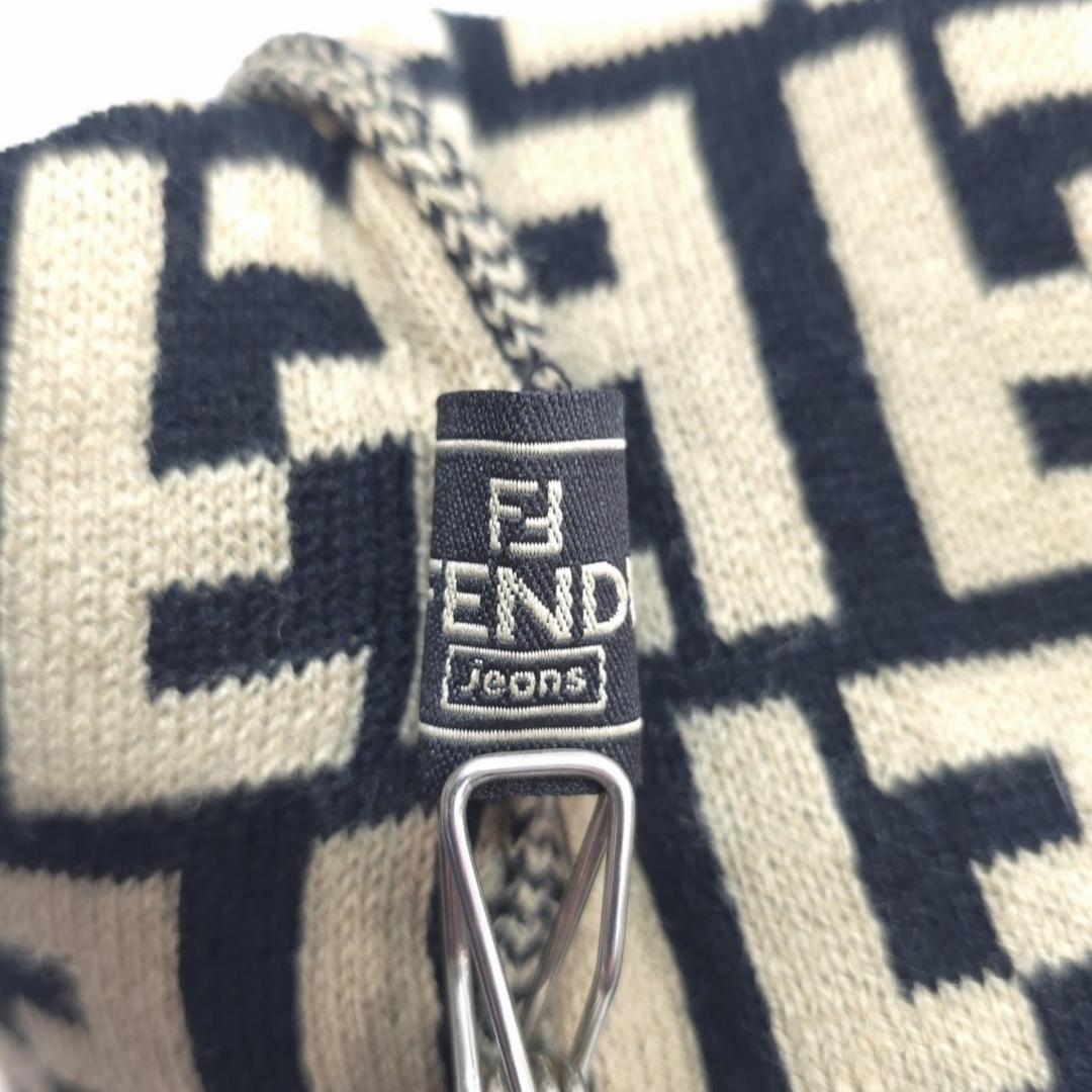 FENDI JEANS フェンディ ズッカ柄 ニット帽 ビーニー ベージュ×黒