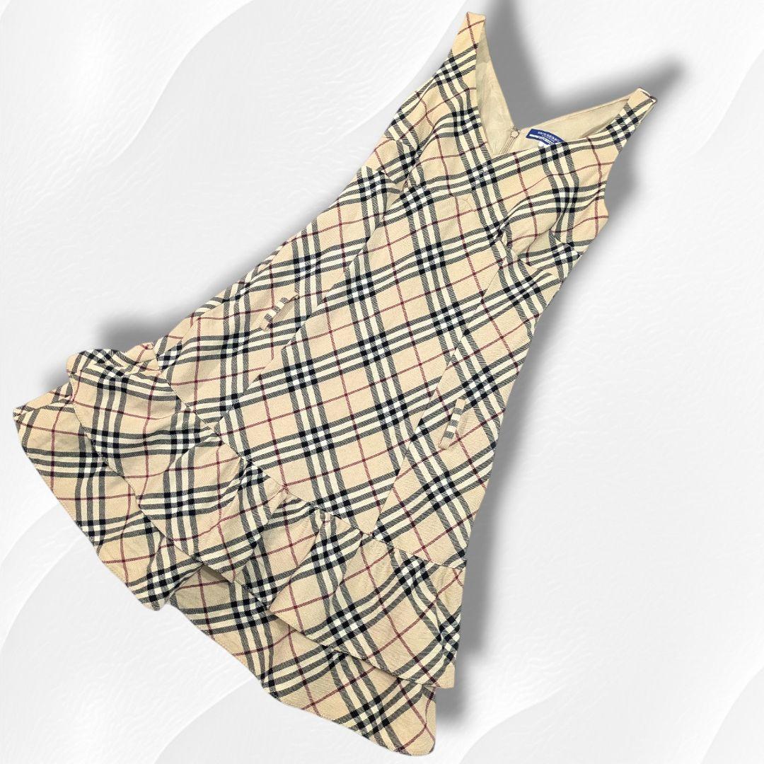 バーバリー ブルーレーベル ノバチェック柄 フリル ジャンパースカート 36