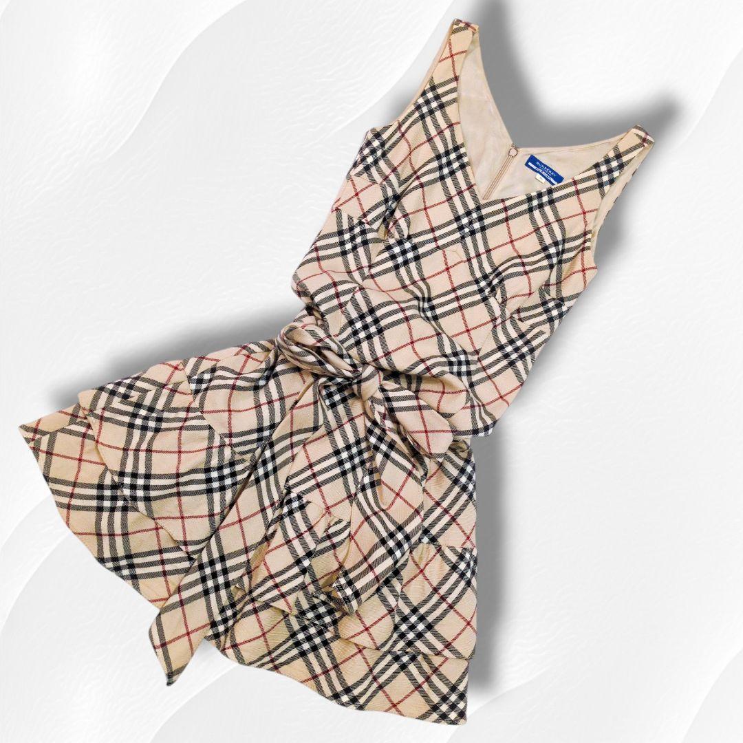 バーバリー ブルーレーベル ノバチェック柄 フリル ジャンパースカート 36