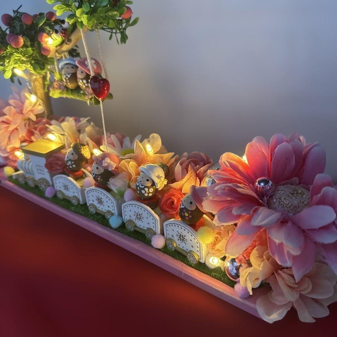 どんぐりアート♡ Xmasタペストリー＆White train ピンキーオブジェ