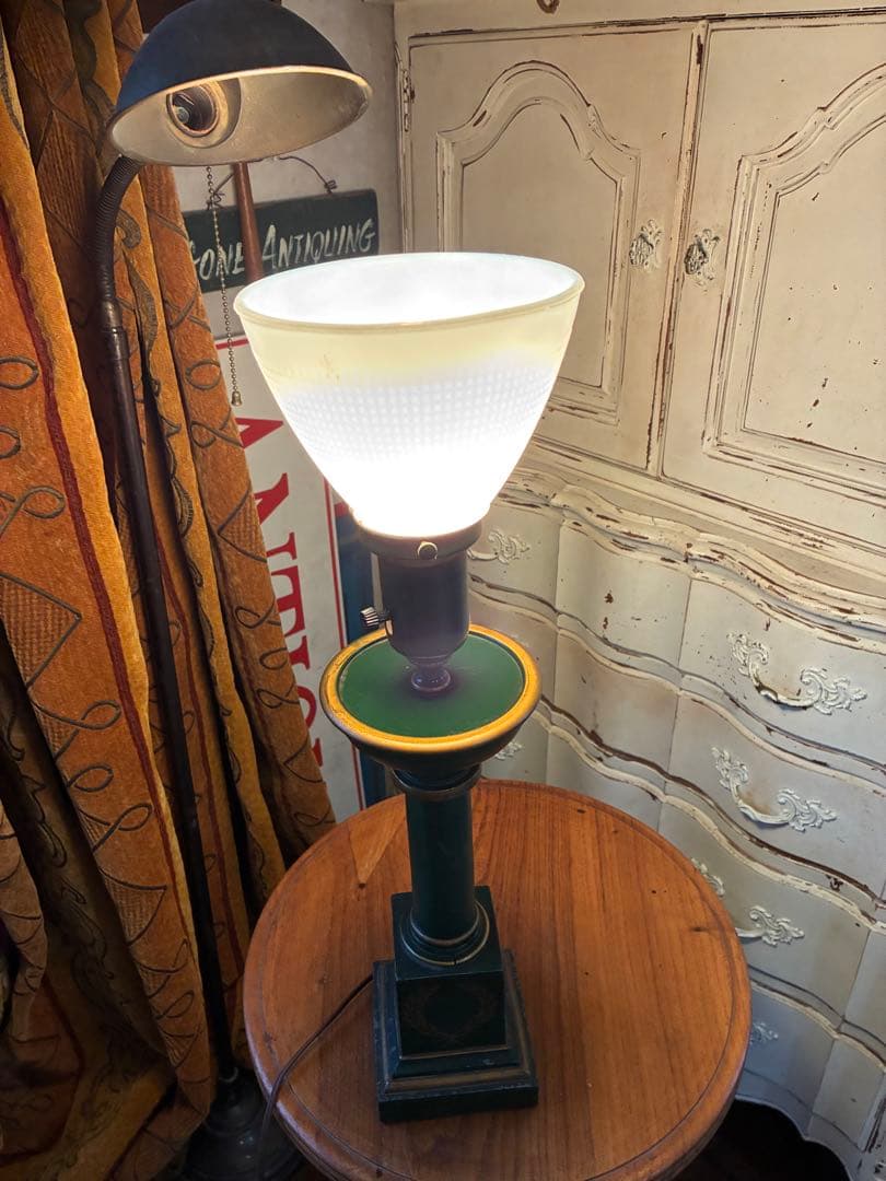 アンティーク　素敵な　グリーン　デスク　テーブル　サイド　ランプ　アメリカ　レア