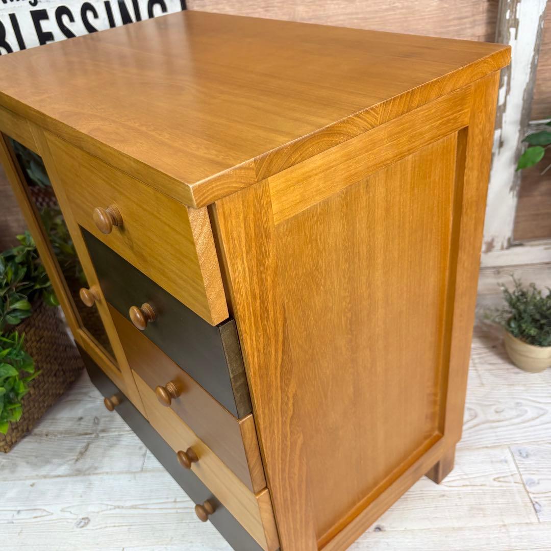 訳あり品【134】ナチュラルウッド桐材天然無垢ガラスキャビネット収納家具チェスト