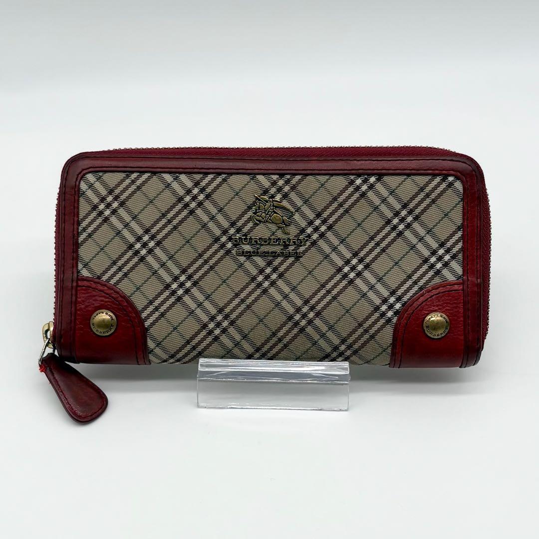 【美品】 BURBERRY レザー 長財布 ノバチェック プレート ボルドー