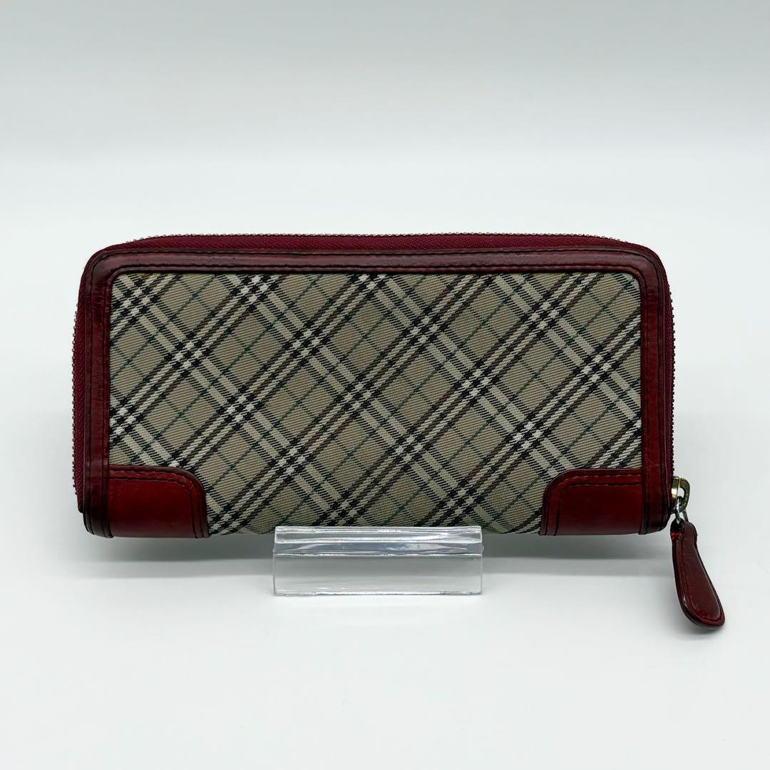 【美品】 BURBERRY レザー 長財布 ノバチェック プレート ボルドー