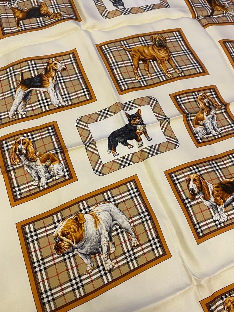 超美品☆ BURBERRY バーバリー 大判 スカーフ ノバチェック 犬 シルク