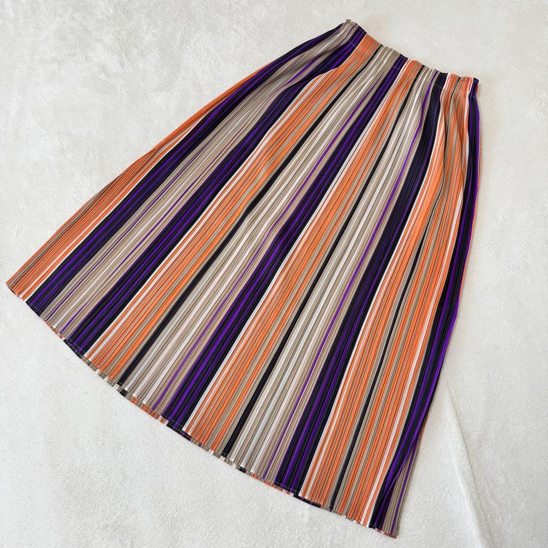 極美品✨PLEATS PLEASE スリット　ストライプ　マルチカラー　フレア