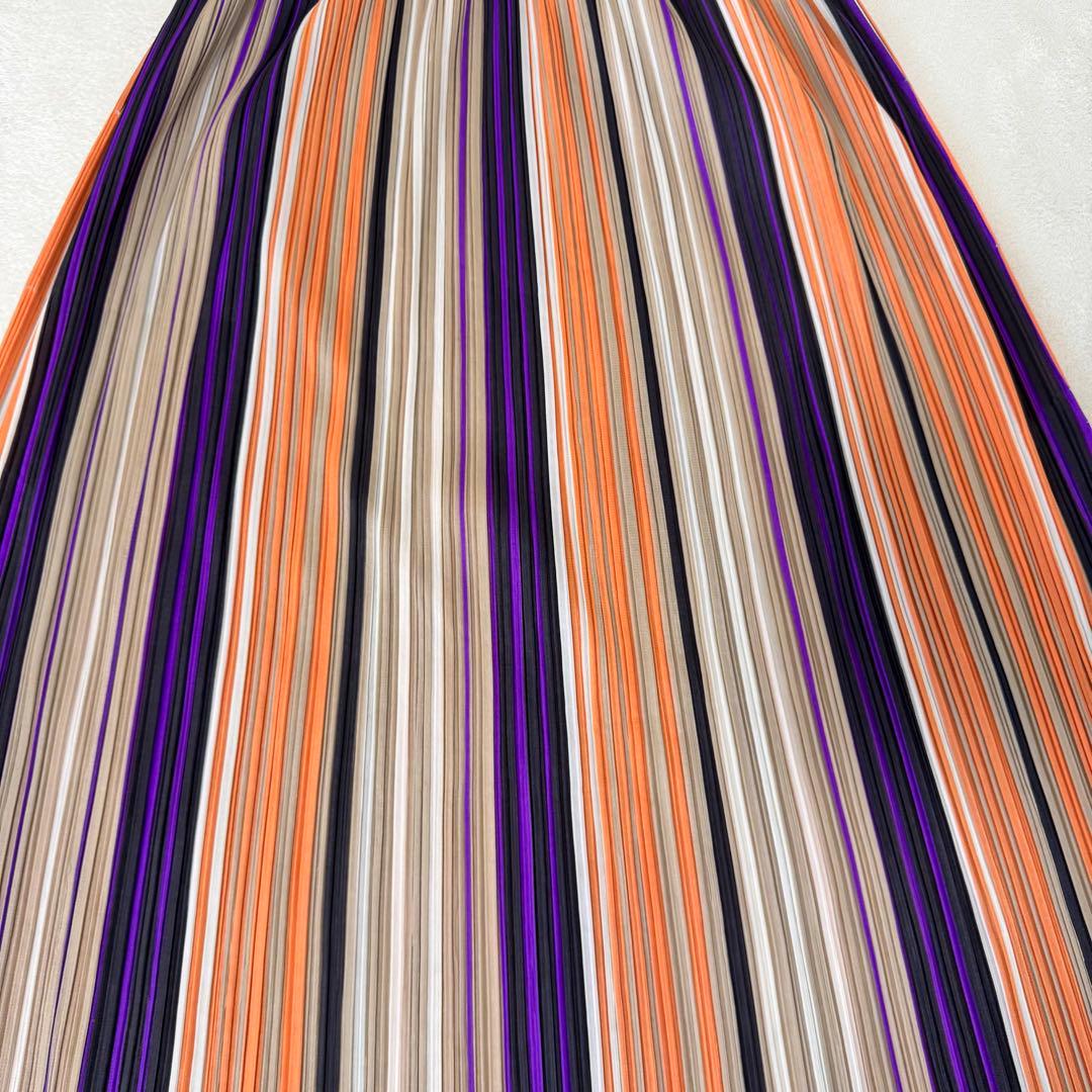極美品✨PLEATS PLEASE スリット　ストライプ　マルチカラー　フレア